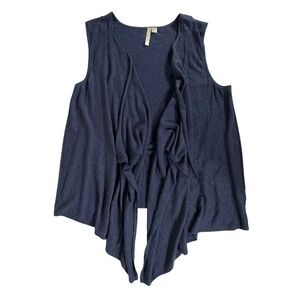 Pure Jill Cardigan Sweater Vest Large Petite Heathered Navy Silk Blend Open